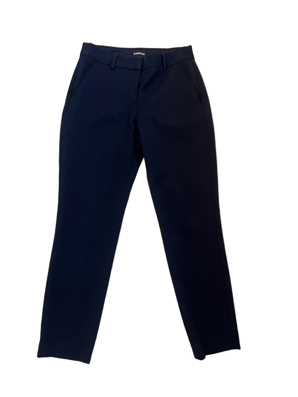 Express Women’s Navy Blue Straight Leg Dress Pants with Black Trim